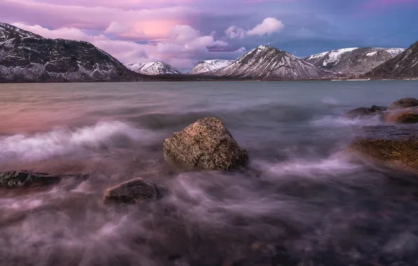 Picture wave, clouds, mountains, horizon, space, boulder, the beauty of nature, picturesque landscape