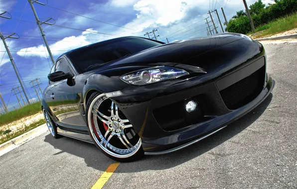 Picture road, the sky, black, headlight, Mazda, drives, the front, Mazda